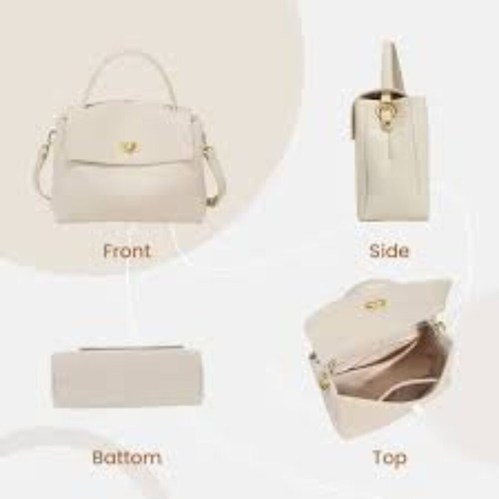 NWT- CAVALLI TATIANA LARGE CREAM POLISHED STRUCTURED BAG WITH TOP HANDLE - Picture 5 of 6